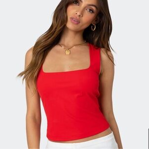 Edikted Essy Square Neck Tank Top‎ Red M